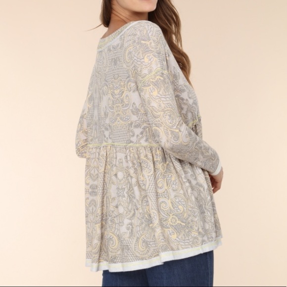 ❤️LAST NEW S Yellow Relaxed Knit Lace Print Top - Picture 3 of 9